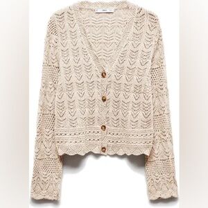 Mango MNG Sito Open Stitch Knit Beige Button Cardigan Sweater